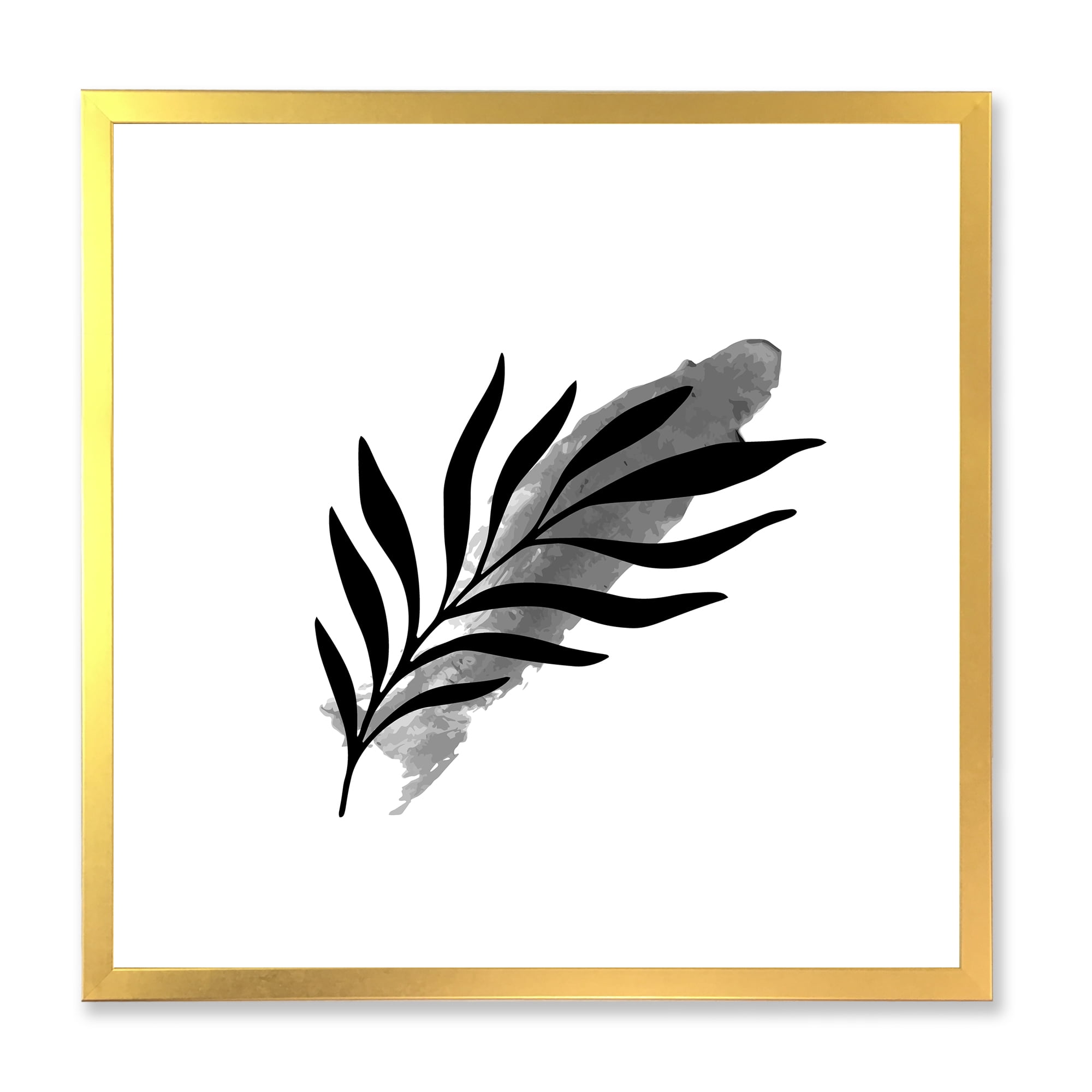 Designart 'Abstract Black Tropical Leaf I' Modern Framed Art Print
