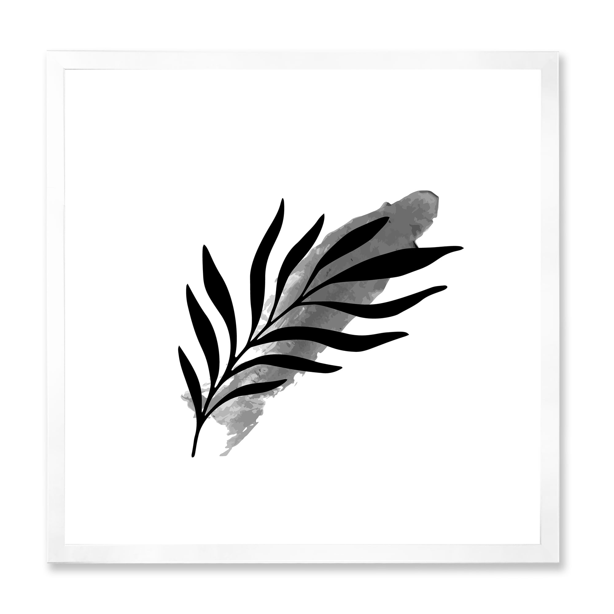 Designart 'Abstract Black Tropical Leaf I' Modern Framed Art Print