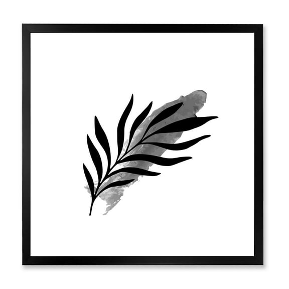 Designart 'Abstract Black Tropical Leaf I' Modern Framed Art Print