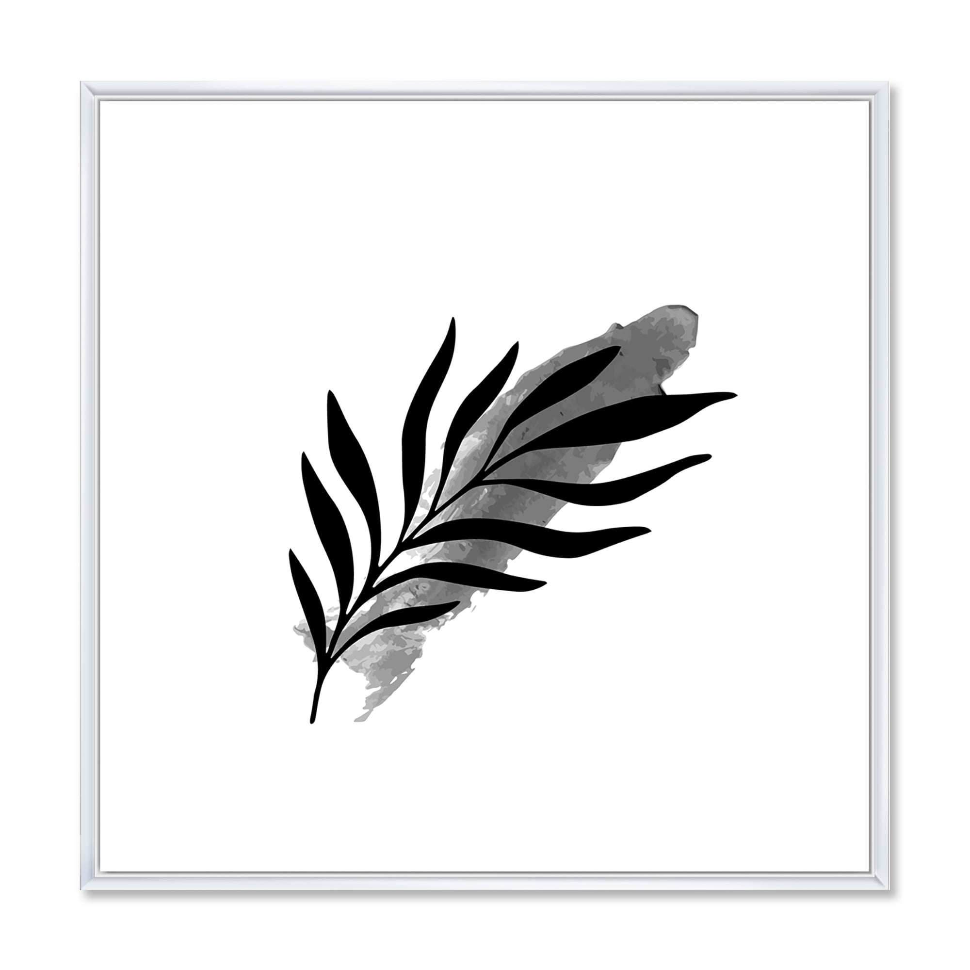 Designart 'Abstract Black Tropical Leaf I' Modern Framed Canvas Wall Art Print