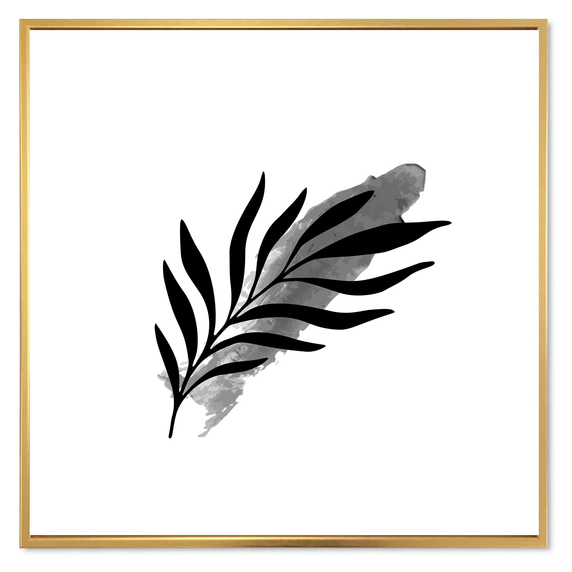 Designart 'Abstract Black Tropical Leaf I' Modern Framed Canvas Wall Art Print