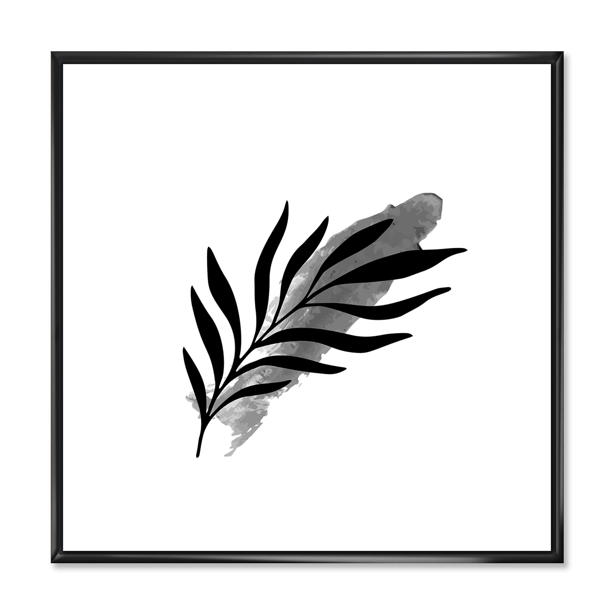 Designart 'Abstract Black Tropical Leaf I' Modern Framed Canvas Wall Art Print