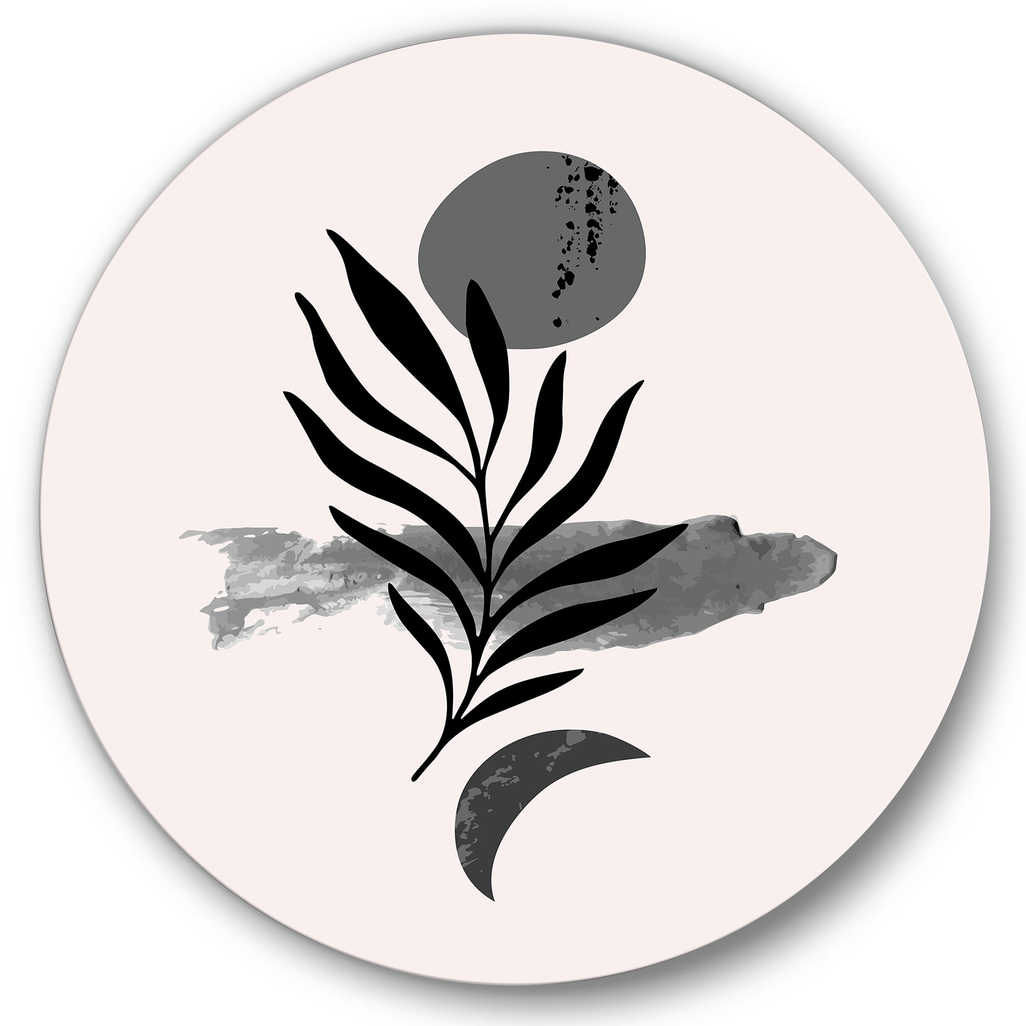 Designart 'Abstract Black Tropical Leaf II' Modern Circle Metal Wall Art 29x29 - Disc of 29