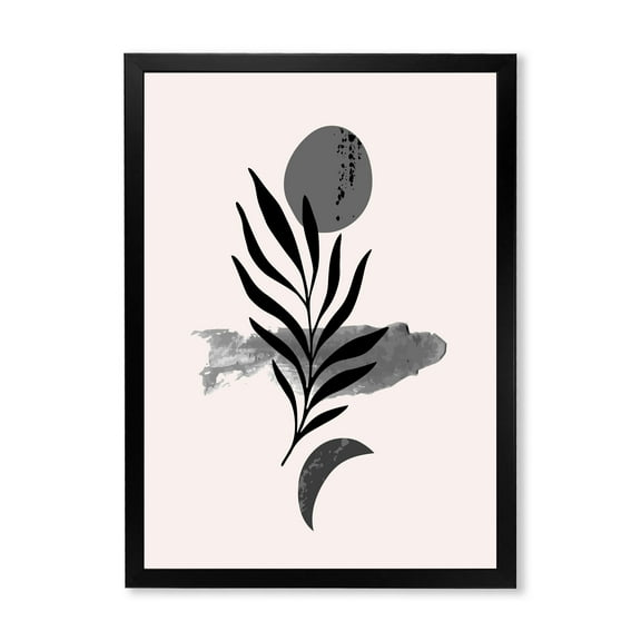 Designart 'Abstract Black Tropical Leaf II' Modern Framed Art Print