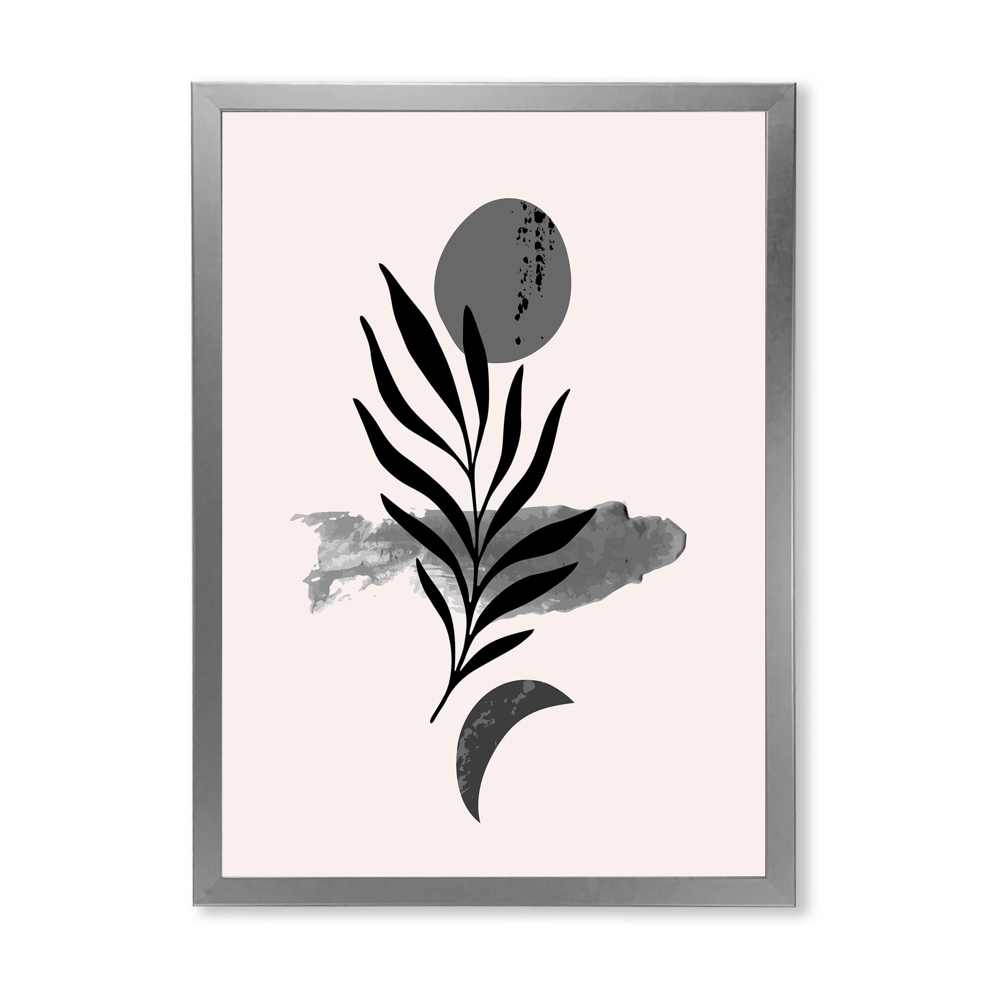 Designart 'Abstract Black Tropical Leaf II' Modern Framed Art Print