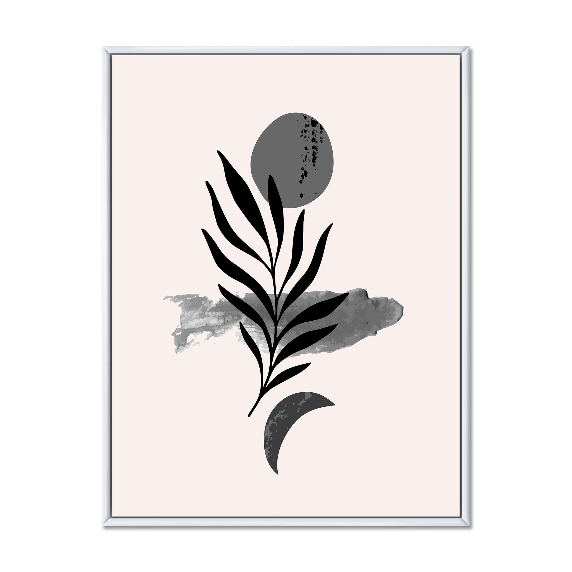 Designart 'Abstract Black Tropical Leaf II' Modern Framed Canvas Wall Art Print