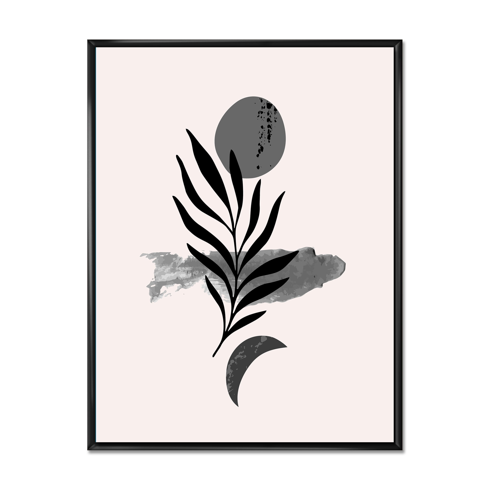 Designart 'Abstract Black Tropical Leaf II' Modern Framed Canvas Wall Art Print
