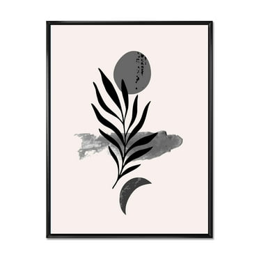 Designart 'Abstract Black Tropical Leaf II' Modern Framed Canvas Wall Art Print