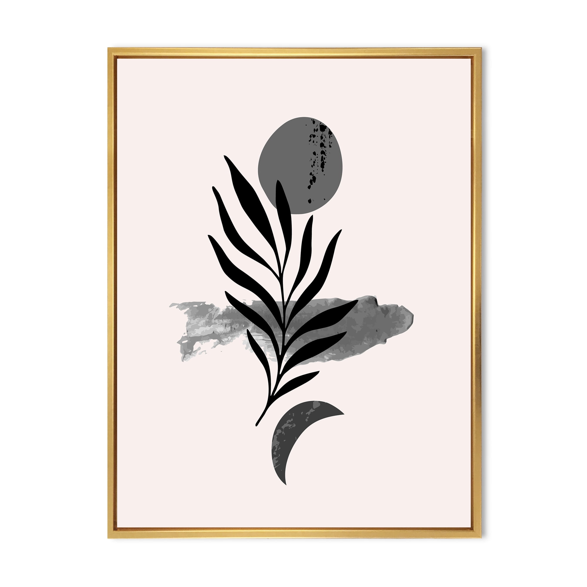Designart 'Abstract Black Tropical Leaf II' Modern Framed Canvas Wall Art Print