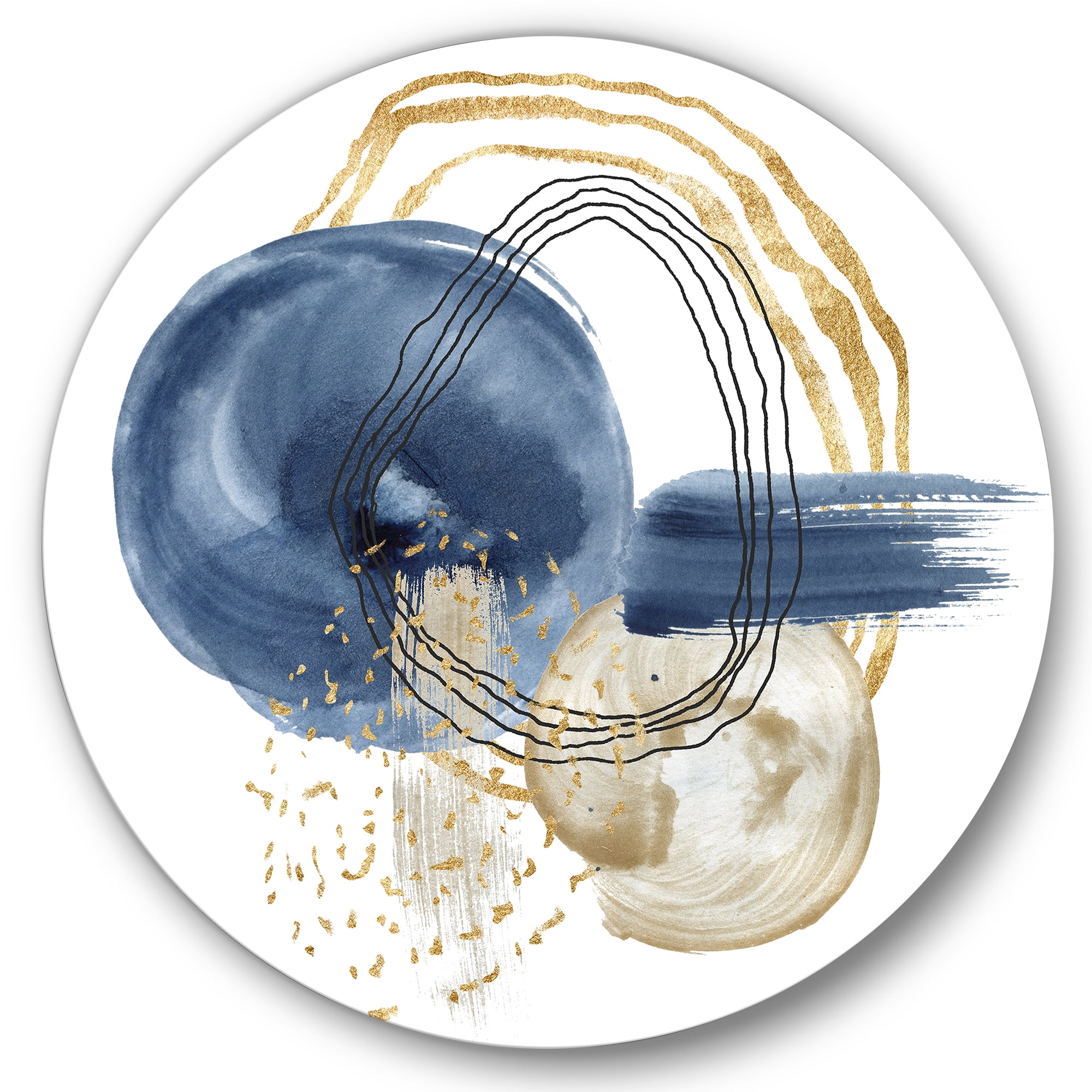 Designart 'Abstract Black and Dark Blue Gold Underwater Life' Modern Circle Metal Wall Art 29x29 - Disc of 29