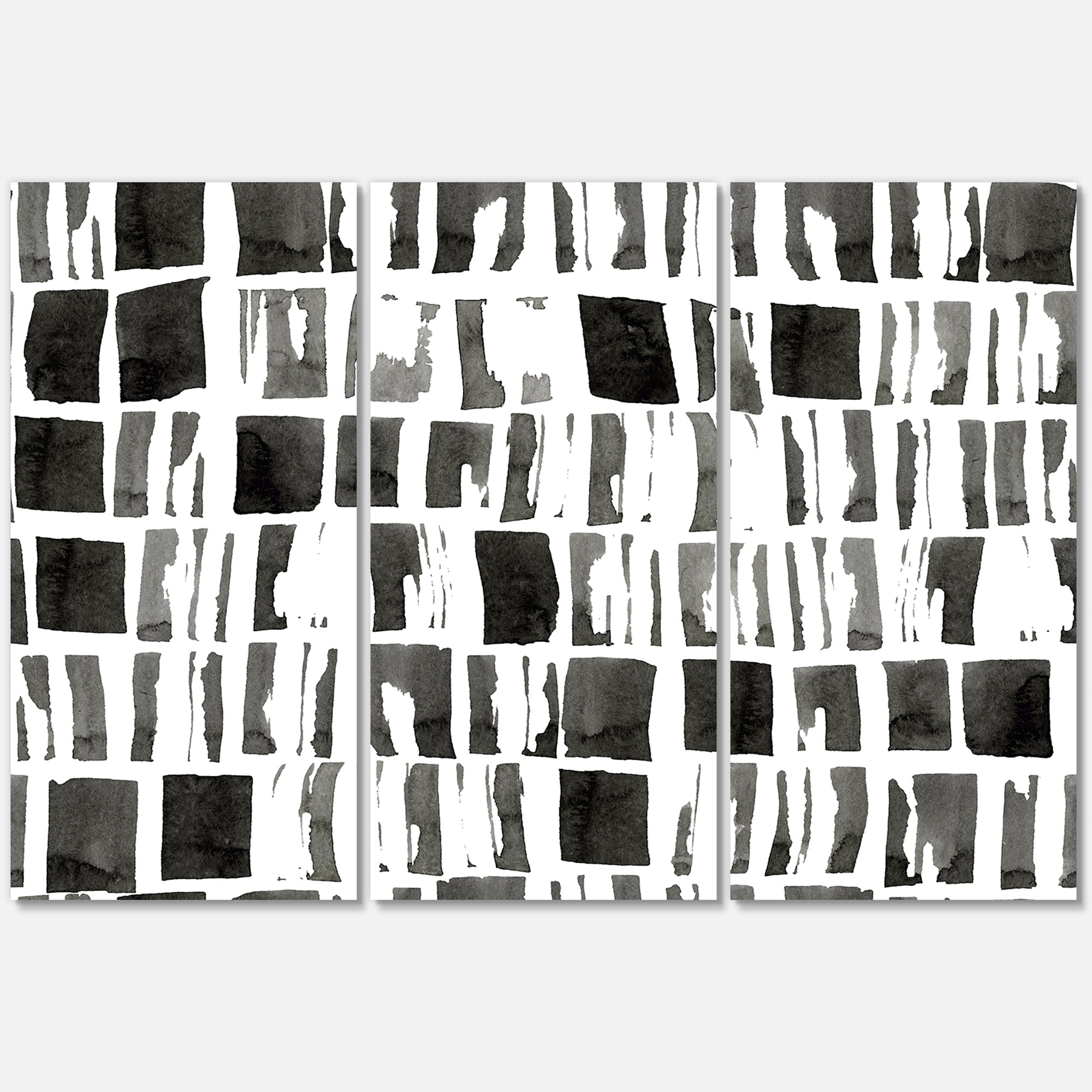 Designart ' Abstract Black and White Bricks ' Modern Canvas Wall Art Print