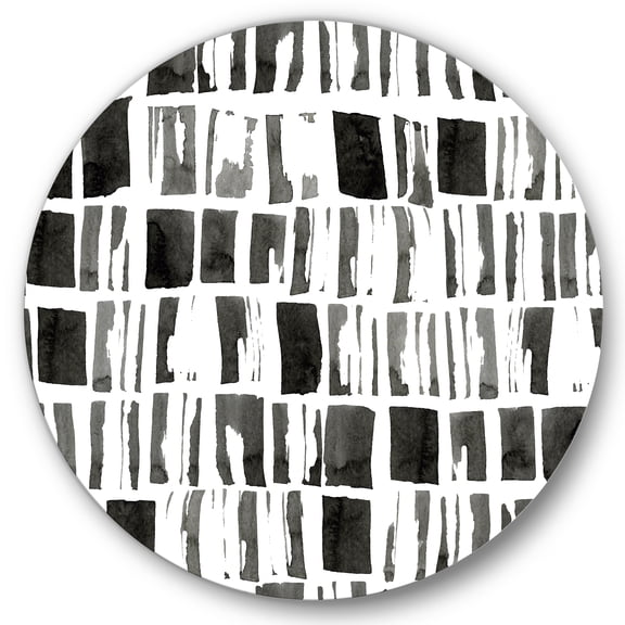 Designart 'Abstract Black and White Bricks' Modern Circle Metal Wall Art 23x23 - Disc of 23