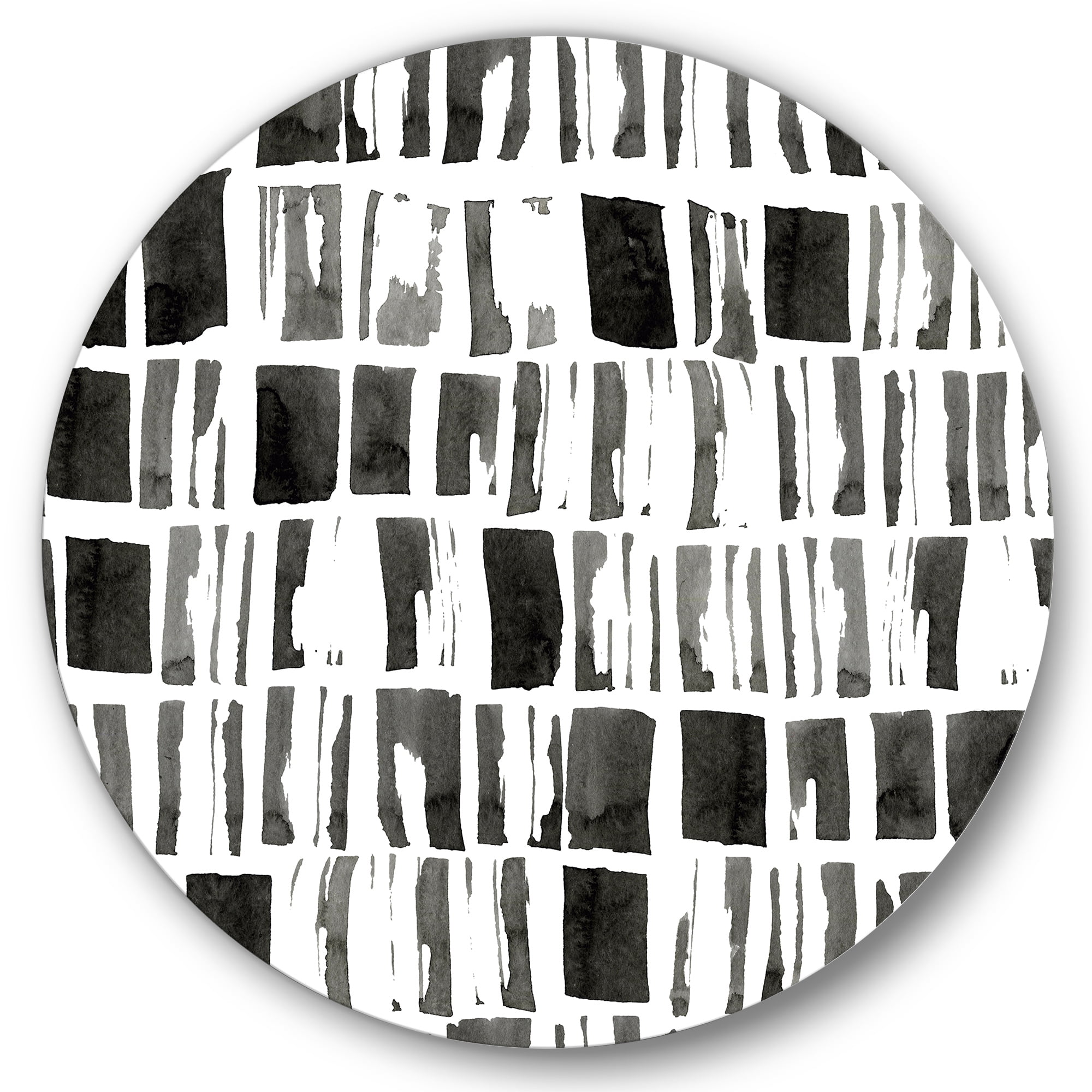 Designart 'Abstract Black and White Bricks' Modern Circle Metal Wall Art 36x36 - Disc of 36