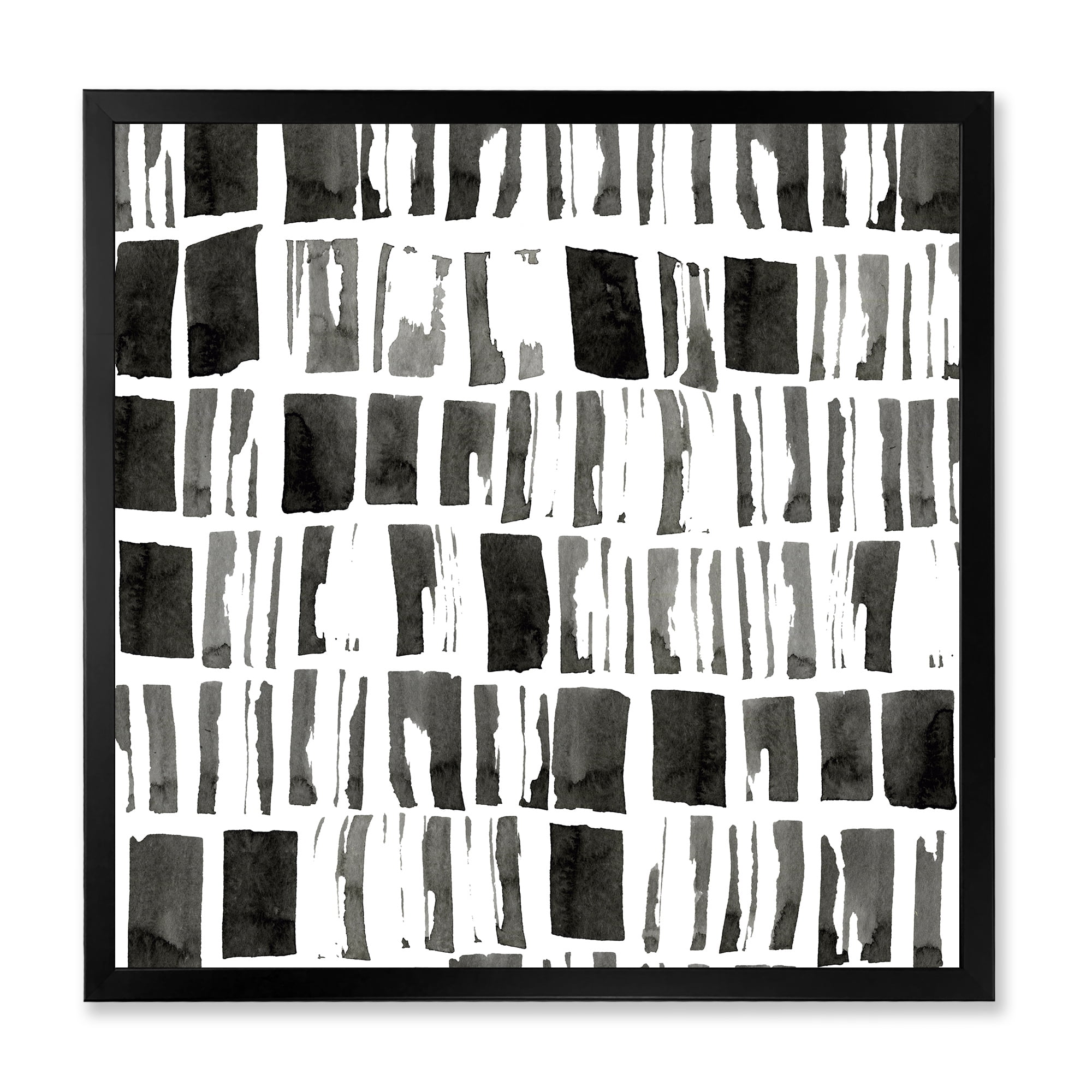 Designart 'Abstract Black and White Bricks' Modern Framed Art Print