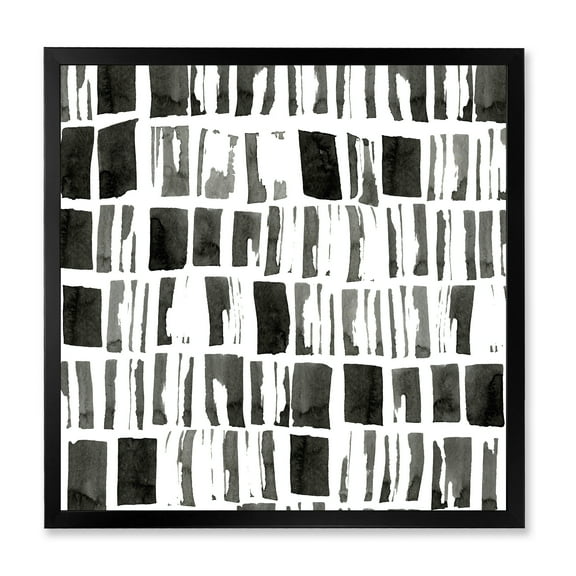 Designart 'Abstract Black and White Bricks' Modern Framed Art Print