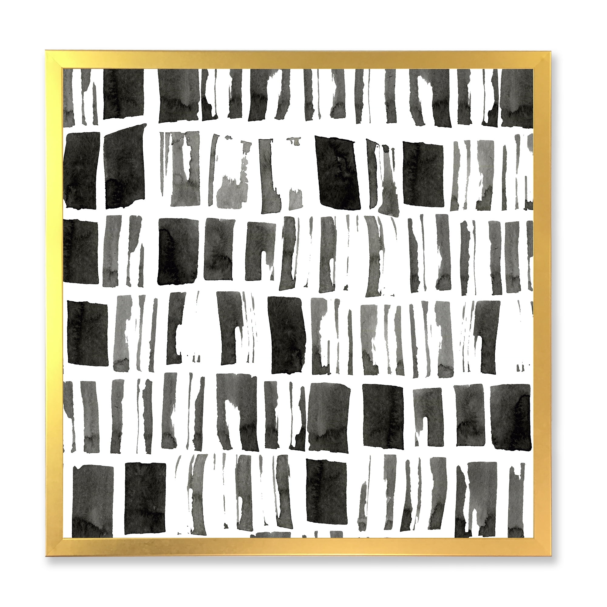 Designart 'Abstract Black and White Bricks' Modern Framed Art Print