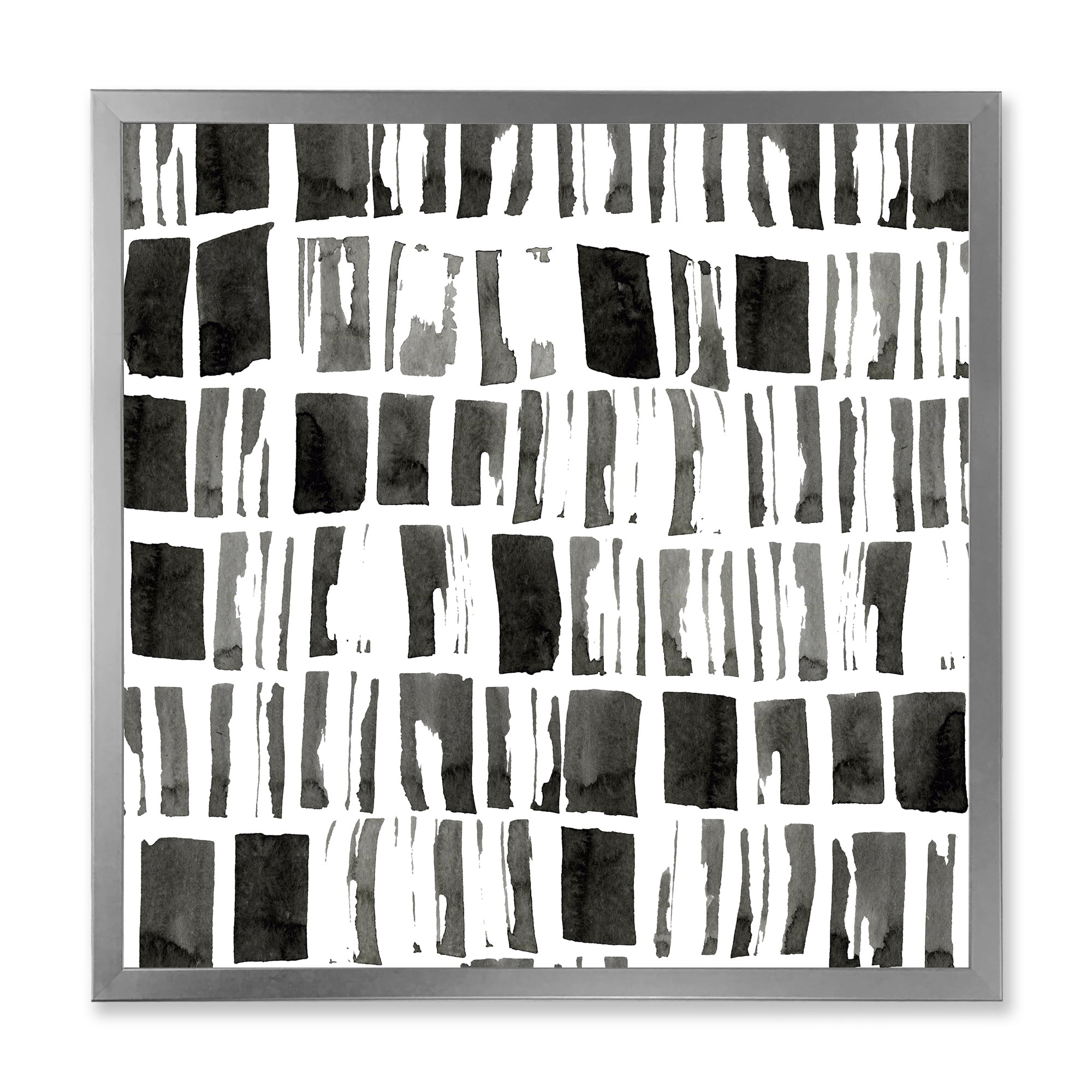 Designart 'Abstract Black and White Bricks' Modern Framed Art Print