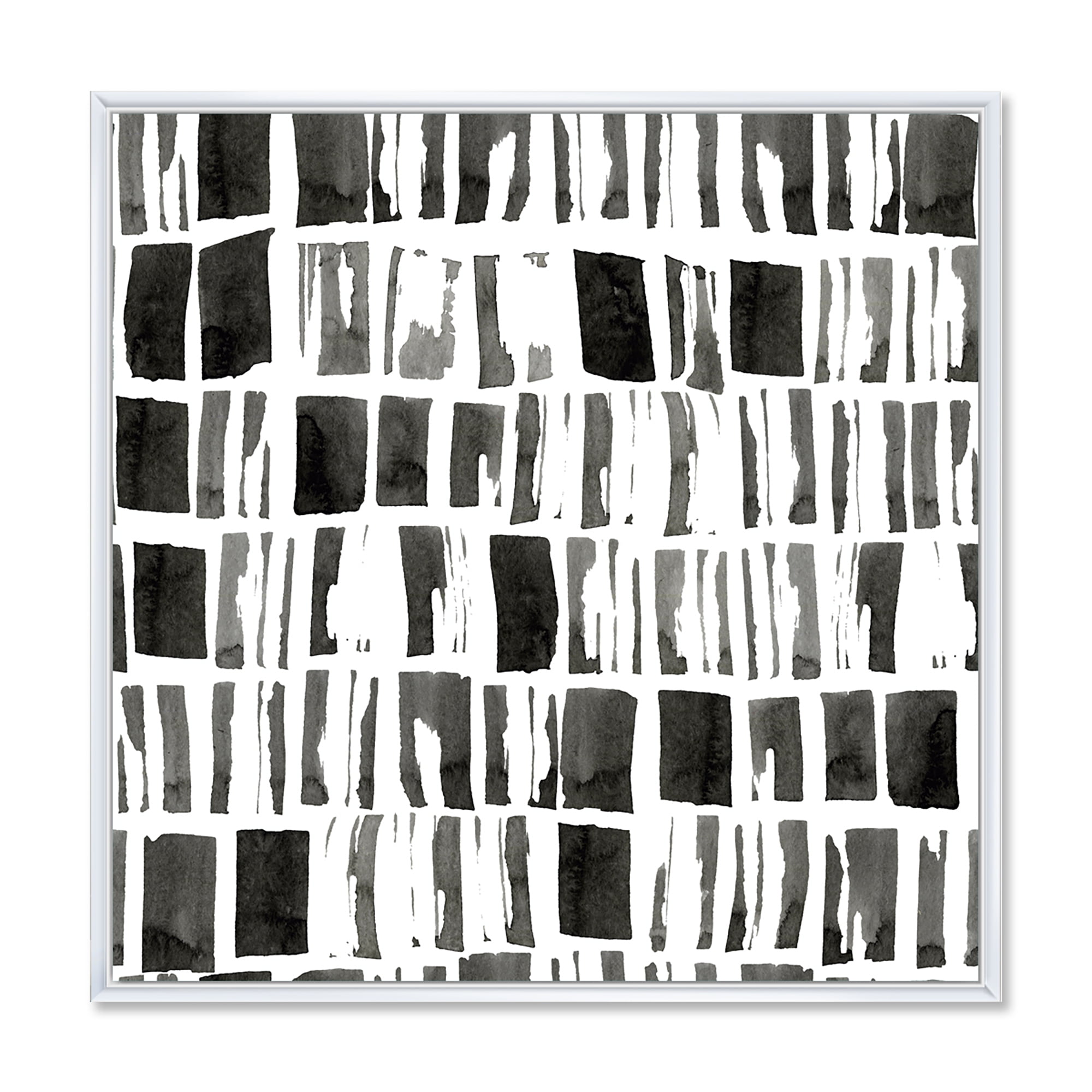 Designart 'Abstract Black and White Bricks' Modern Framed Canvas Wall Art Print