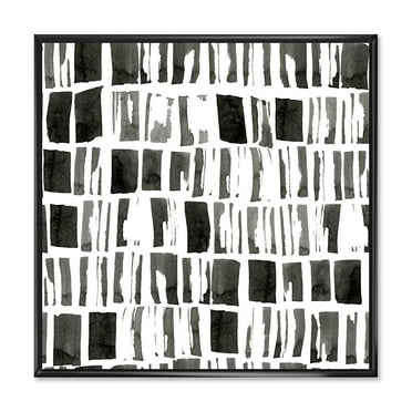 Designart 'Abstract Black and White Bricks' Modern Framed Canvas Wall Art Print