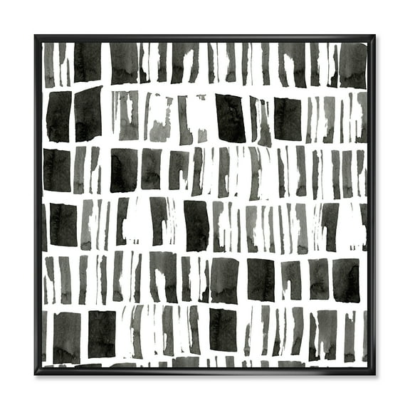 Designart 'Abstract Black and White Bricks' Modern Framed Canvas Wall Art Print