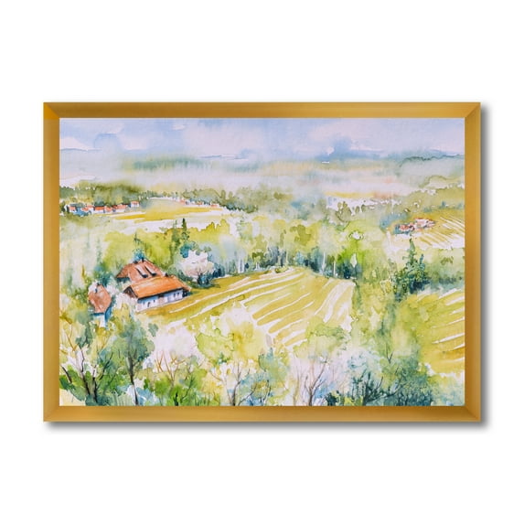 Designart 'Abstract Blossoming Green Fields In Countryside ' Country Framed Art Print