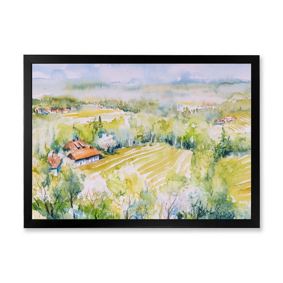 Designart 'Abstract Blossoming Green Fields In Countryside ' Country Framed Art Print