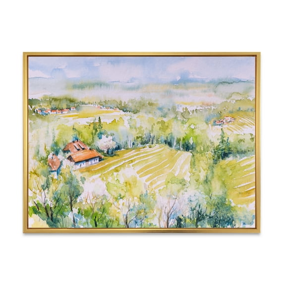 Designart 'Abstract Blossoming Green Fields In Countryside ' Country Framed Canvas Wall Art Print