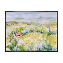 Designart 'Abstract Blossoming Green Fields In Countryside ' Country Framed Canvas Wall Art Print