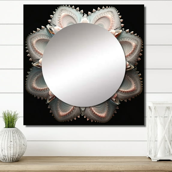 Designart "Abstract Blossoming Light Pink Lotus Bloom I" Lotus Pink Large Square Mirror - Square Bedroom Mirror Printed Wall Decor - Modern Square Printed Wall Mirror Art