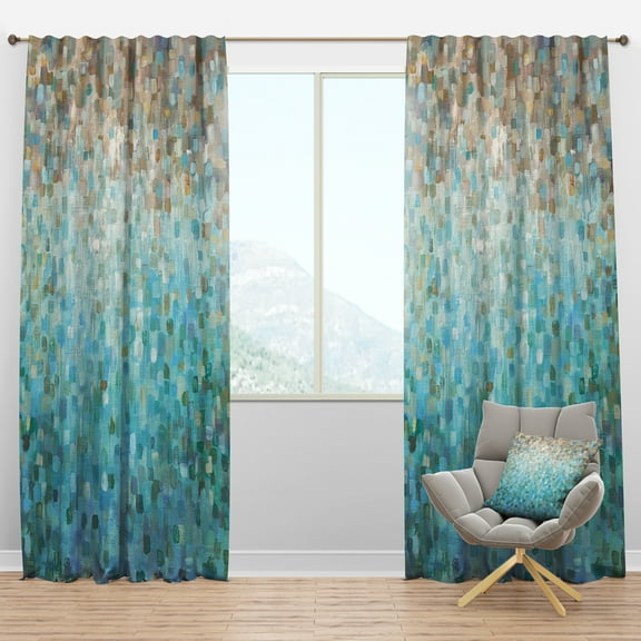 Designart 'Abstract Blue Blocked' Nautical & Coastal Blackout Curtain Panel