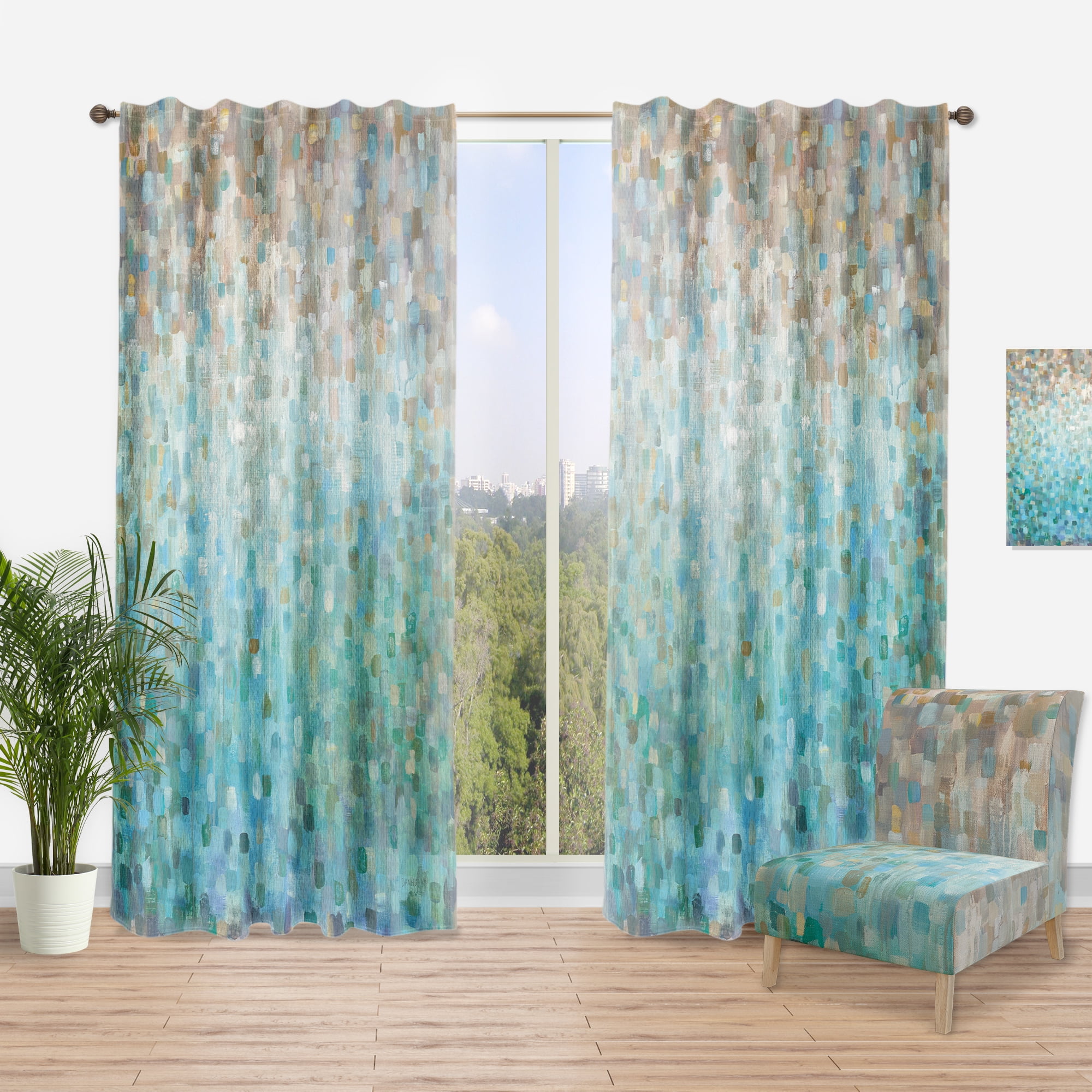 Designart 'Abstract Blue Blocked' Nautical & Coastal Curtain Panel