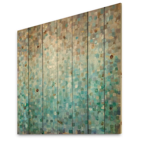 Designart 'Abstract Blue Blocked' Nautical & Coastal Print on Natural Pine Wood