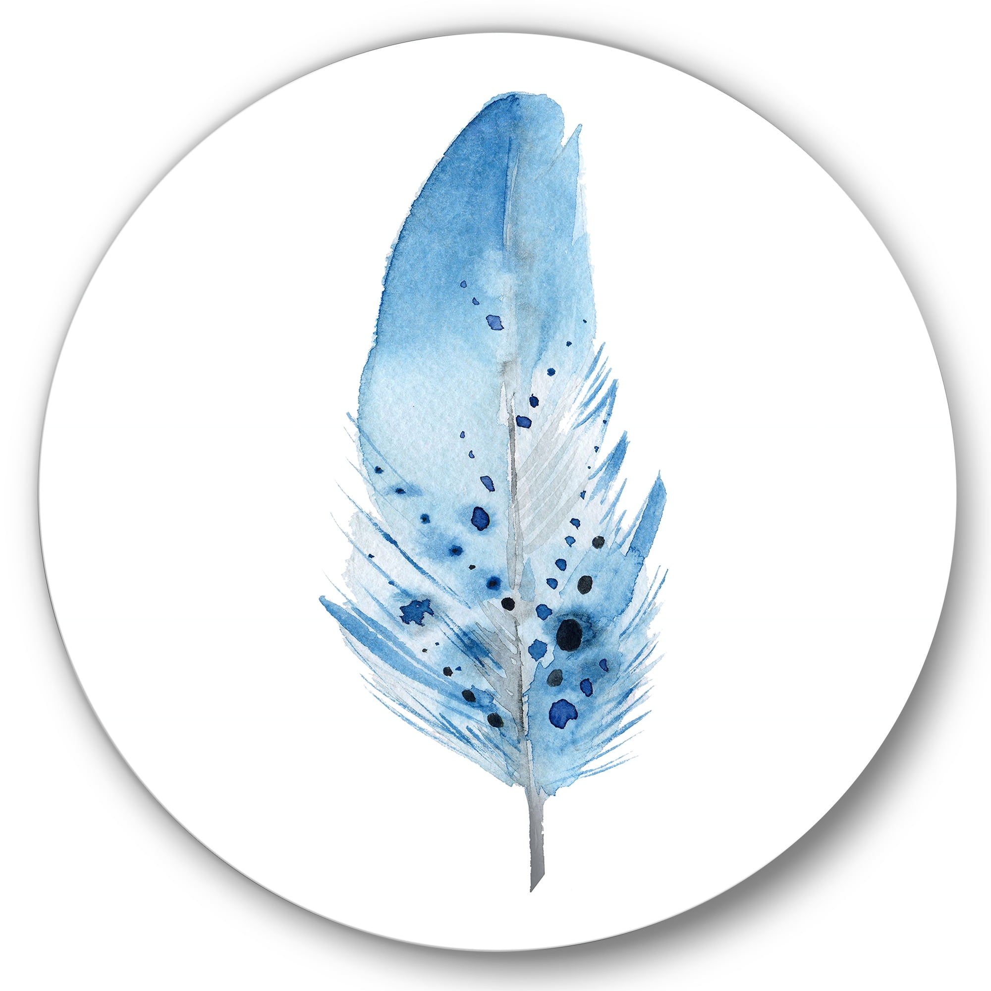 Designart 'Abstract Blue Boho Feathers' Bohemian & Eclectic Circle Metal Wall Art 29x29 - Disc of 29