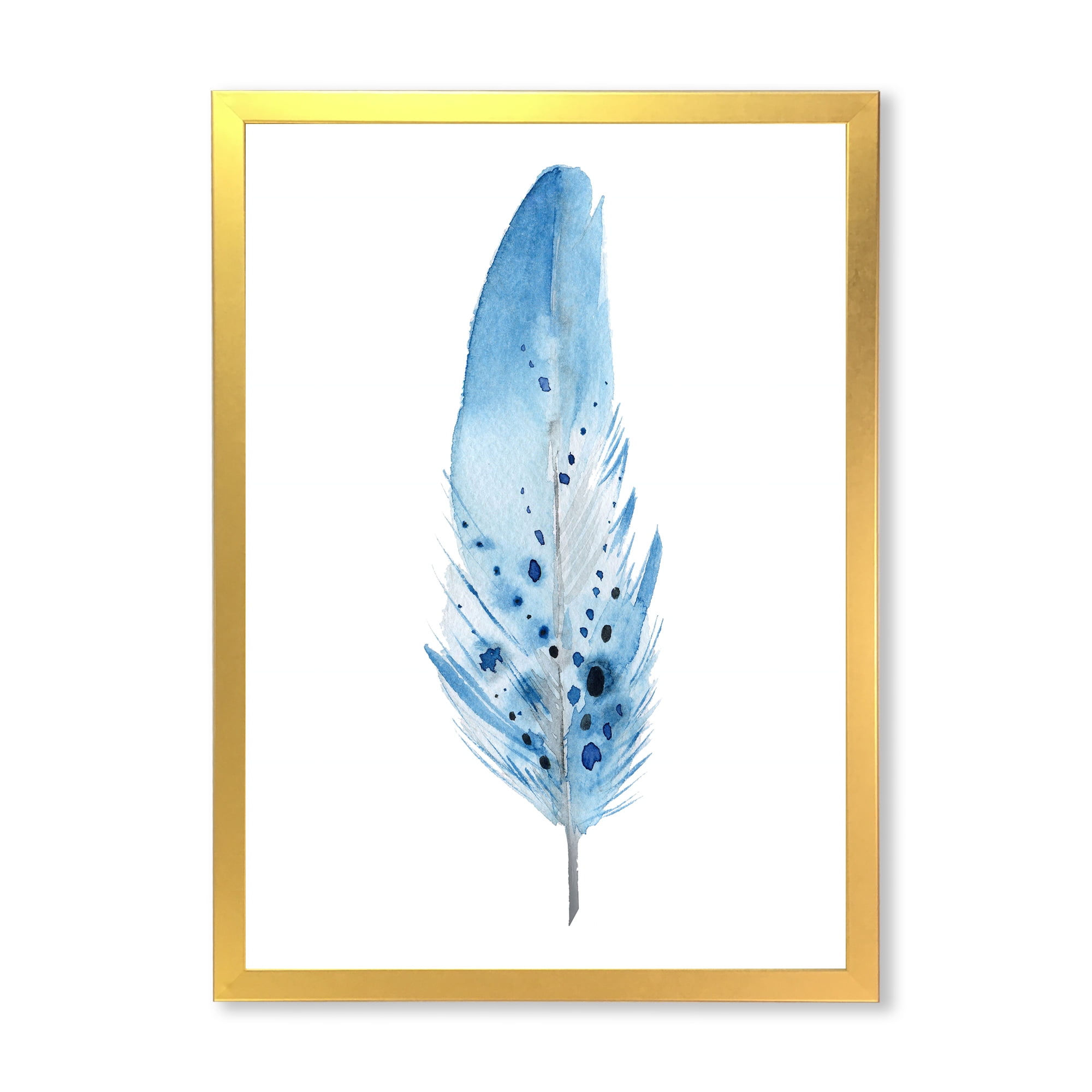 Designart 'Abstract Blue Boho Feathers' Bohemian & Eclectic Framed Art Print