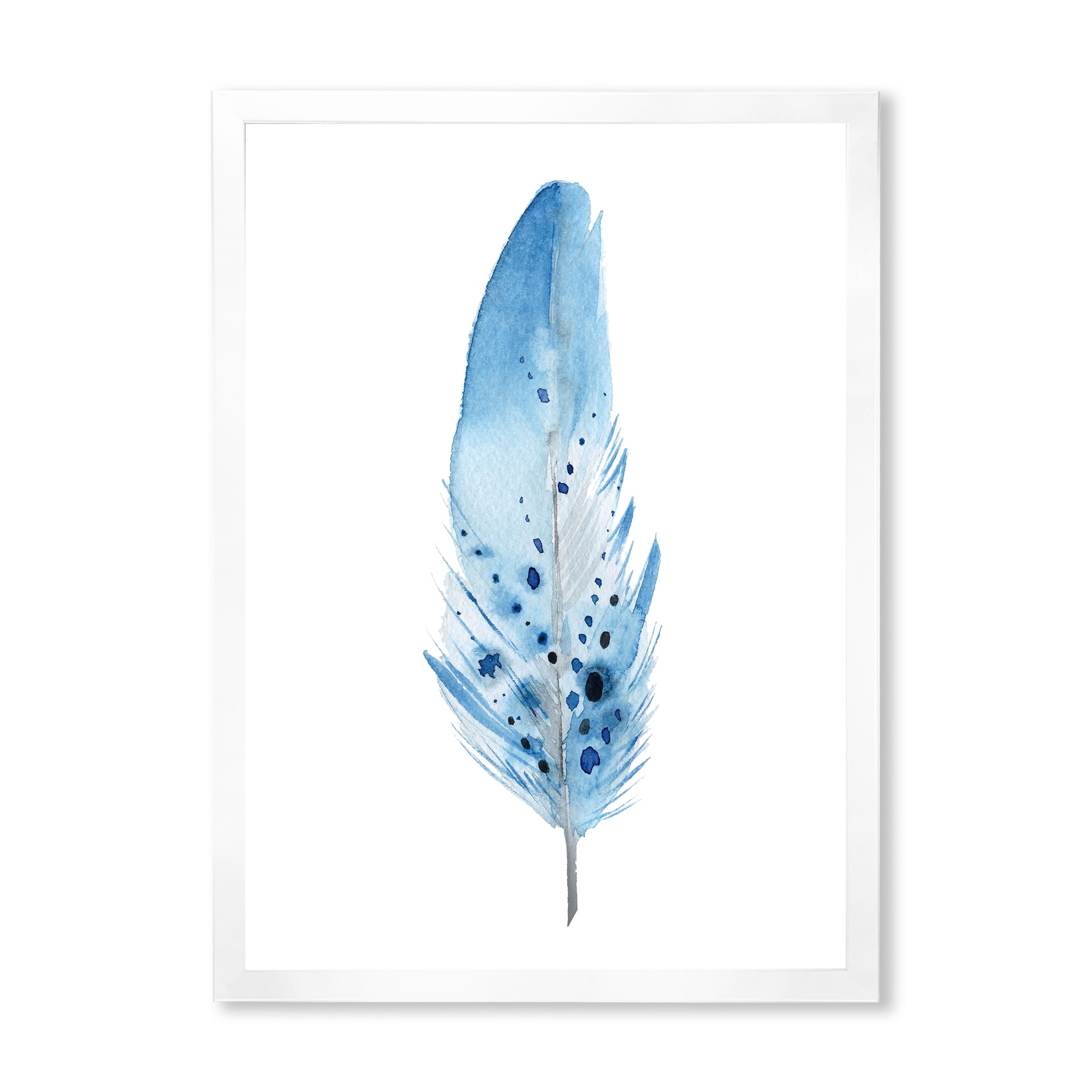Designart 'Abstract Blue Boho Feathers' Bohemian & Eclectic Framed Art Print