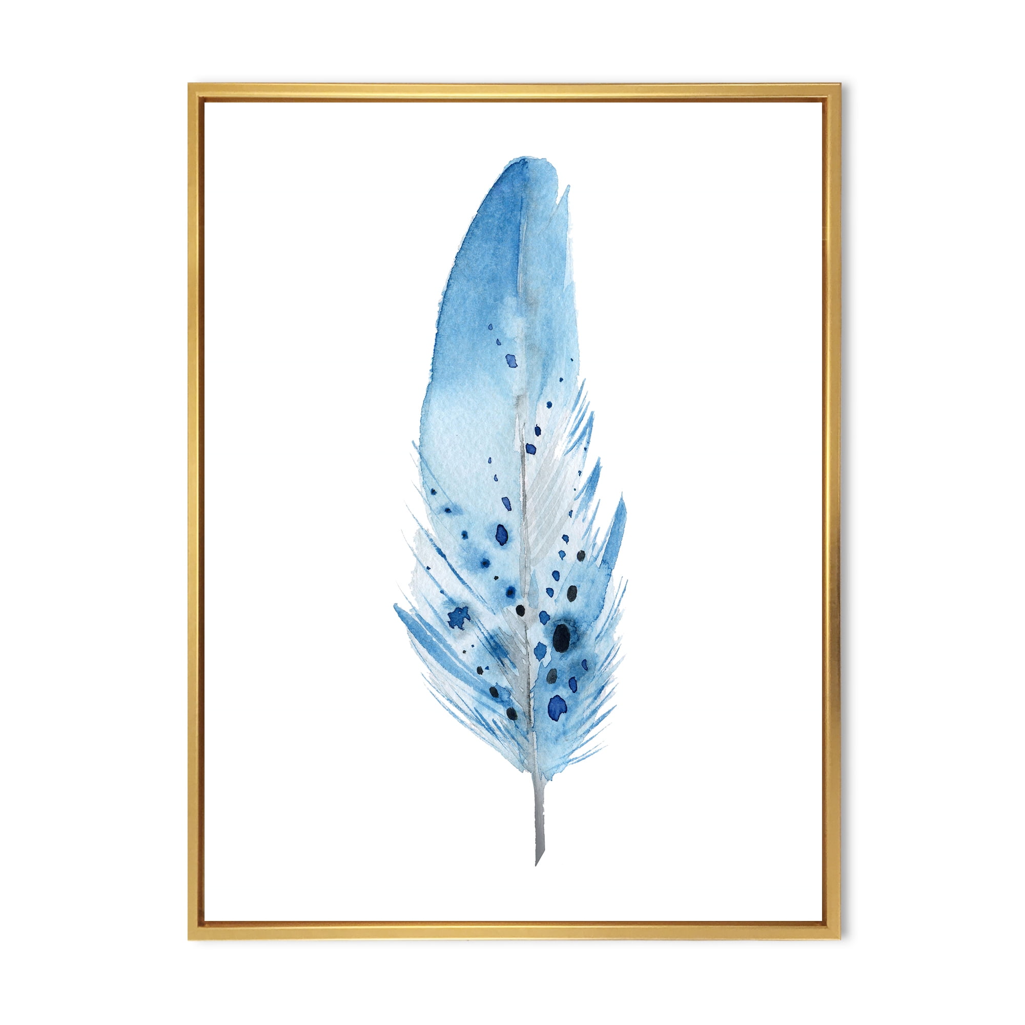 Designart 'Abstract Blue Boho Feathers' Bohemian & Eclectic Framed Canvas Wall Art Print