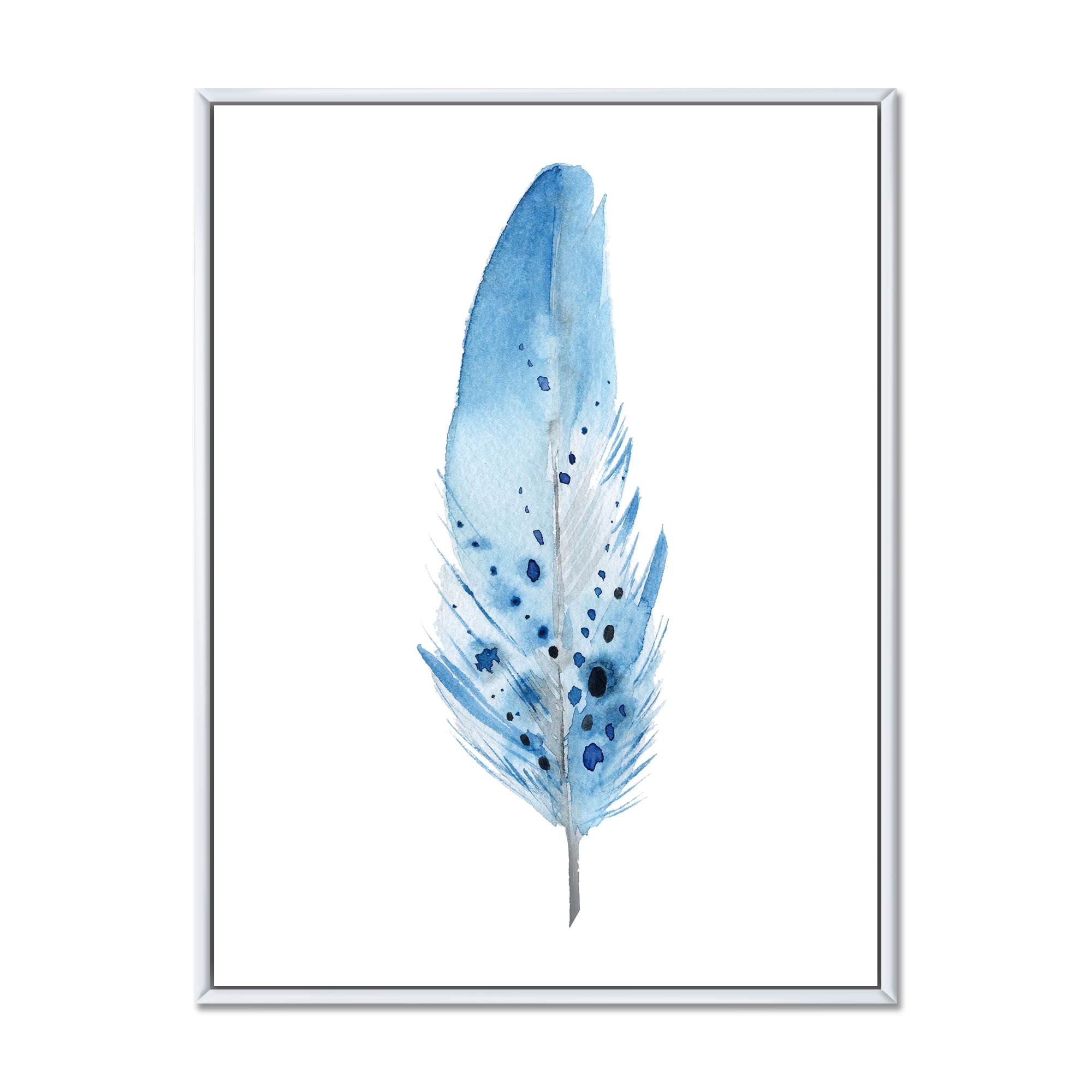 Designart 'Abstract Blue Boho Feathers' Bohemian & Eclectic Framed Canvas Wall Art Print