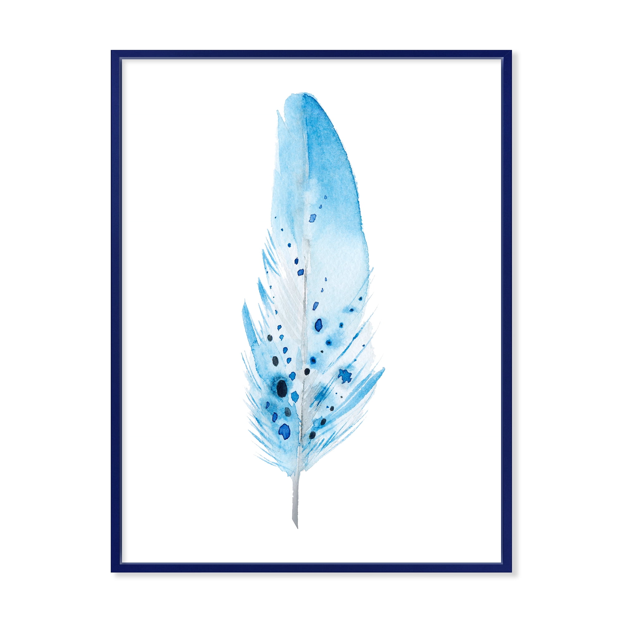 Designart 'Abstract Blue Boho Feathers' Bohemian & Eclectic Framed Canvas Wall Art Print