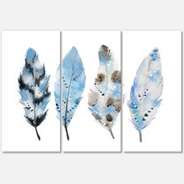 Designart ' Abstract Blue Boho Feathers I ' Bohemian & Eclectic Canvas Wall Art Print