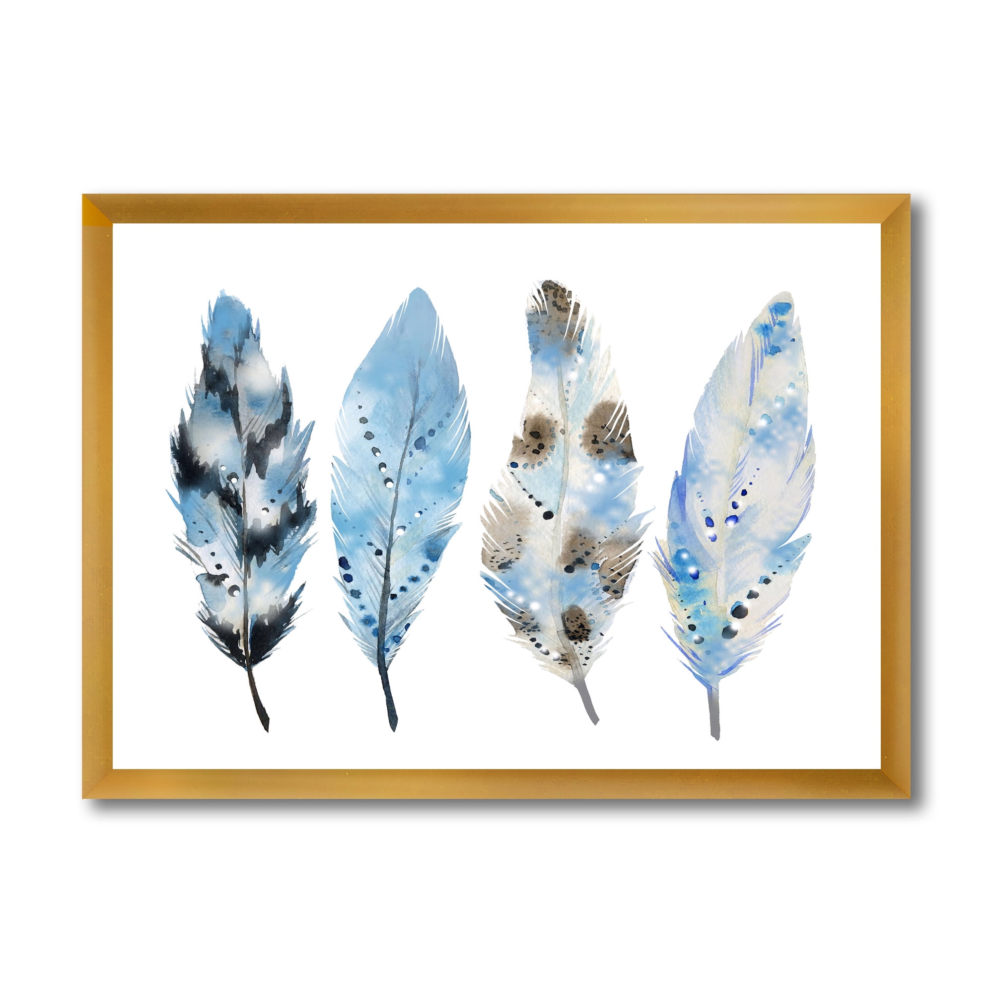 Designart 'Abstract Blue Boho Feathers I' Bohemian & Eclectic Framed Art Print
