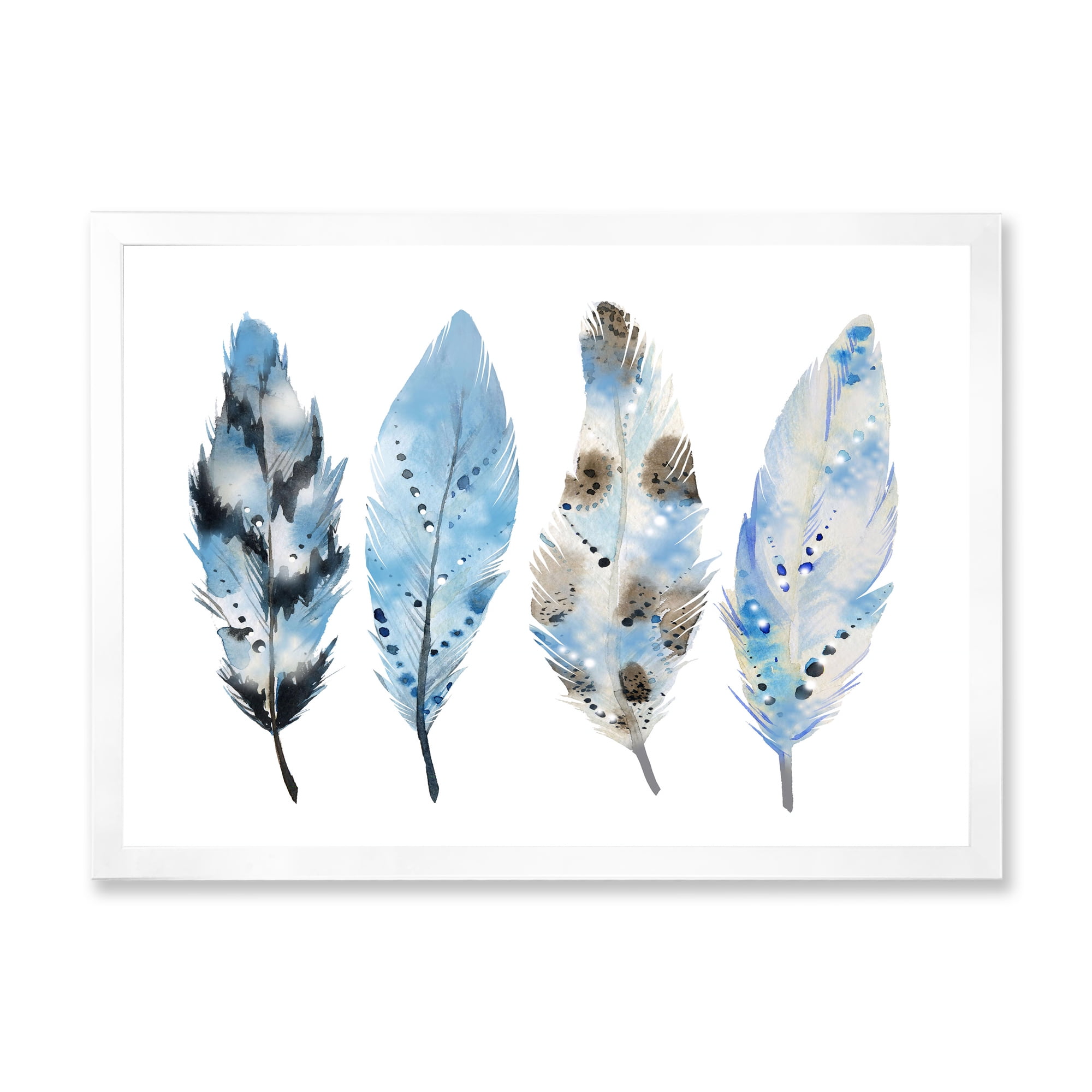 Designart 'Abstract Blue Boho Feathers I' Bohemian & Eclectic Framed Art Print