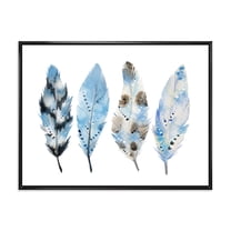 Designart 'Abstract Blue Boho Feathers I' Bohemian & Eclectic Framed Canvas Wall Art Print