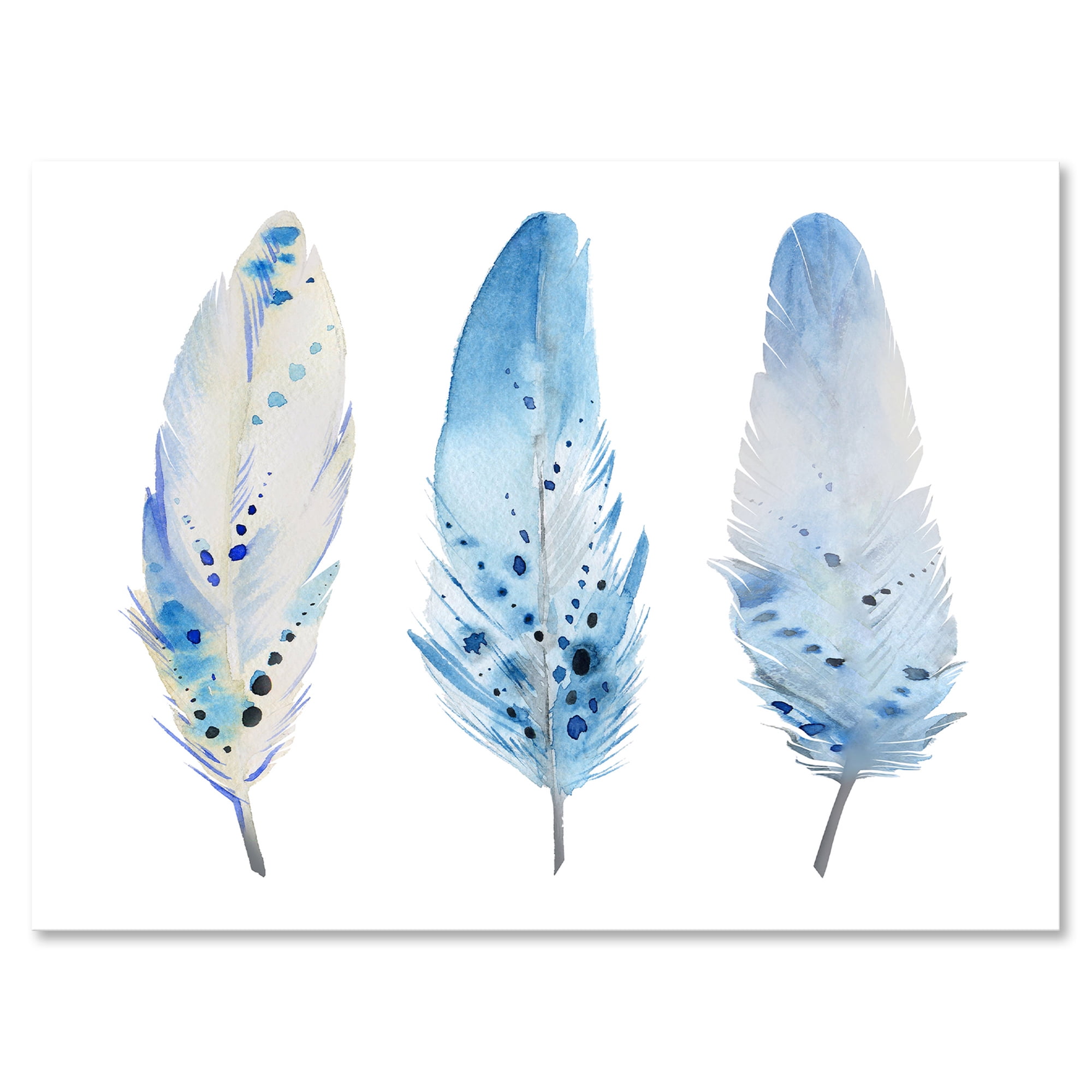 Designart ' Abstract Blue Boho Feathers II ' Lake House Canvas Wall Art Print