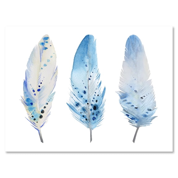 Designart ' Abstract Blue Boho Feathers II ' Lake House Canvas Wall Art Print