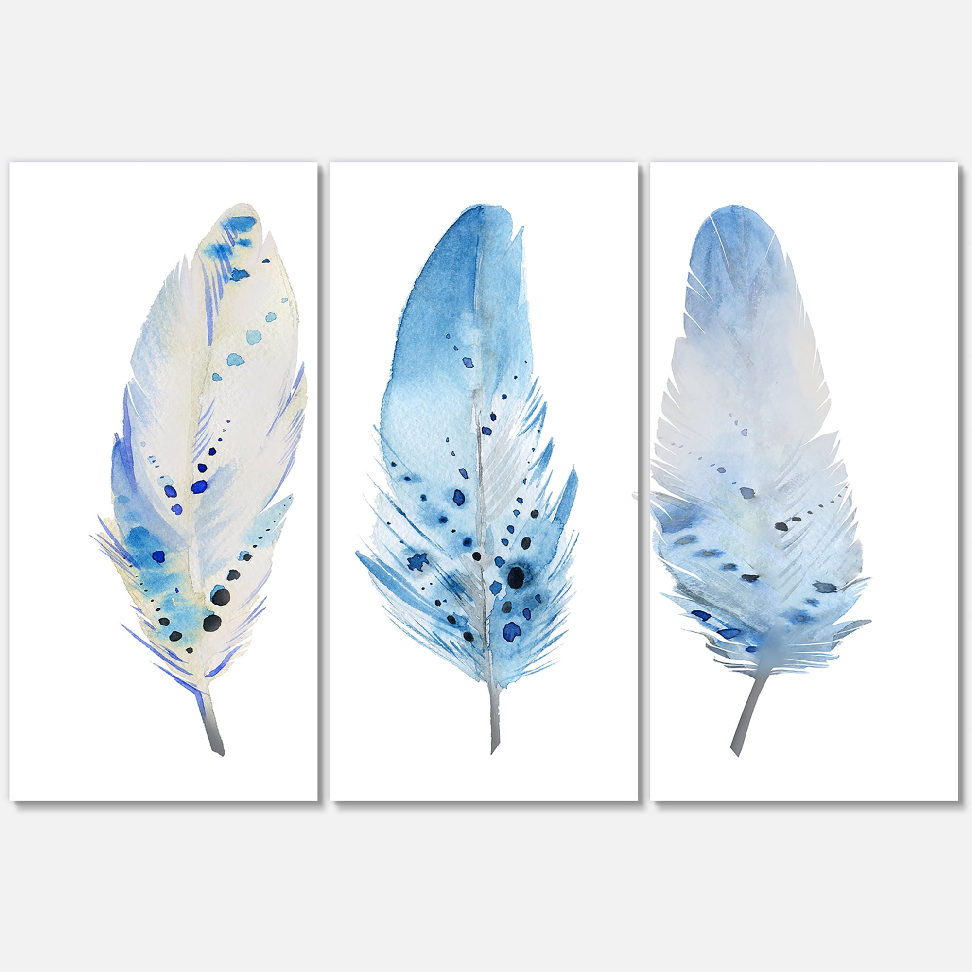 Designart ' Abstract Blue Boho Feathers II ' Lake House Canvas Wall Art Print