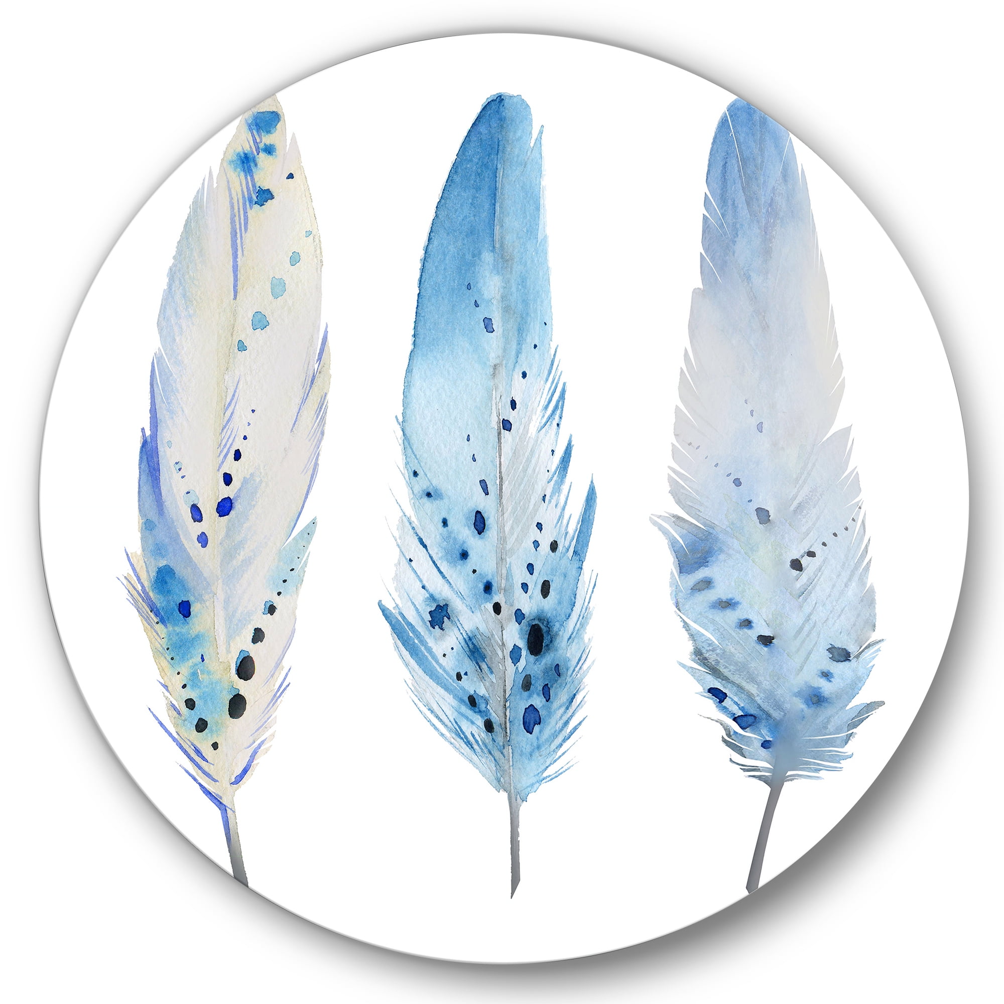 Designart 'Abstract Blue Boho Feathers II' Lake House Circle Metal Wall Art 29x29 - Disc of 29