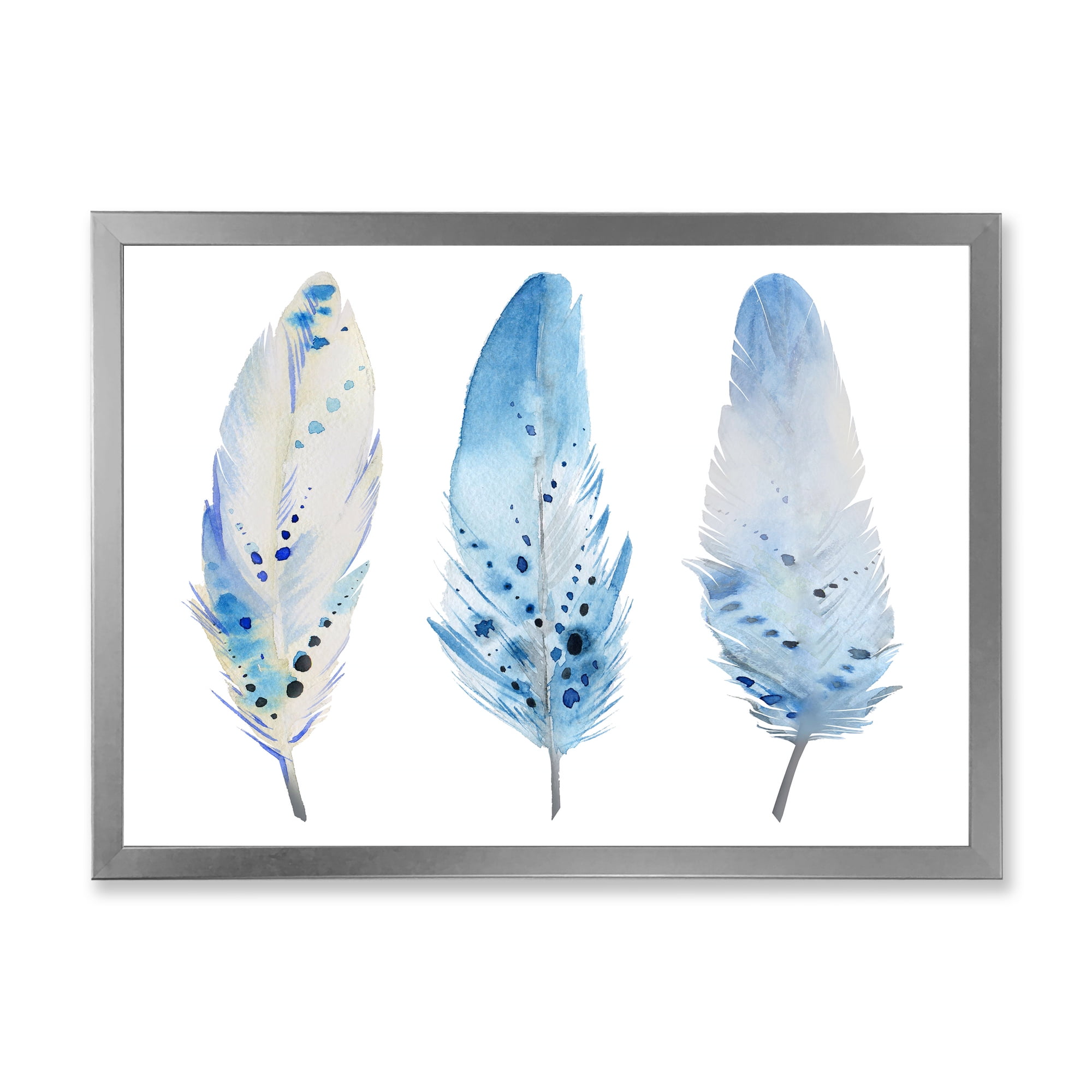 Designart 'Abstract Blue Boho Feathers II' Lake House Framed Art Print