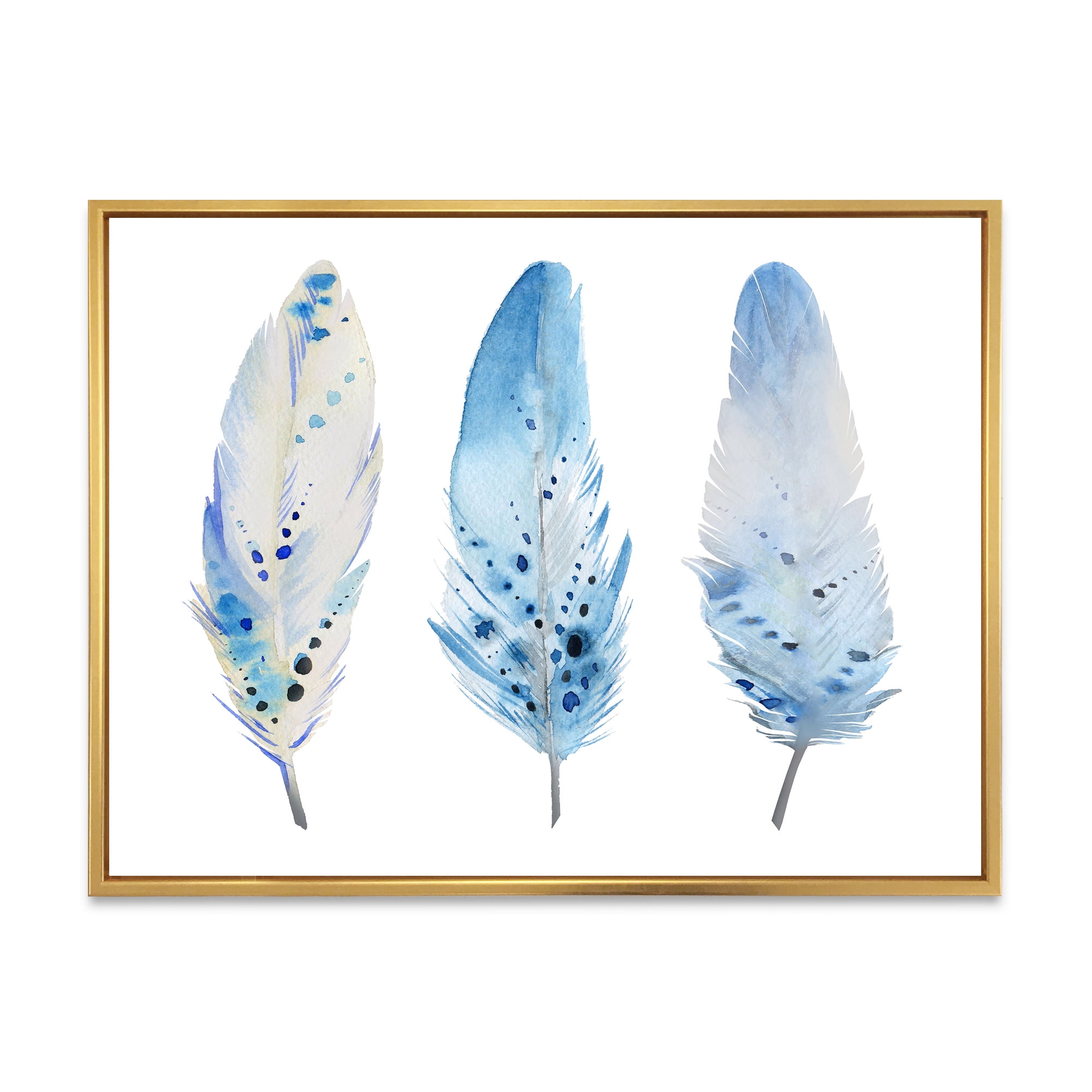 Designart 'Abstract Blue Boho Feathers II' Lake House Framed Canvas Wall Art Print