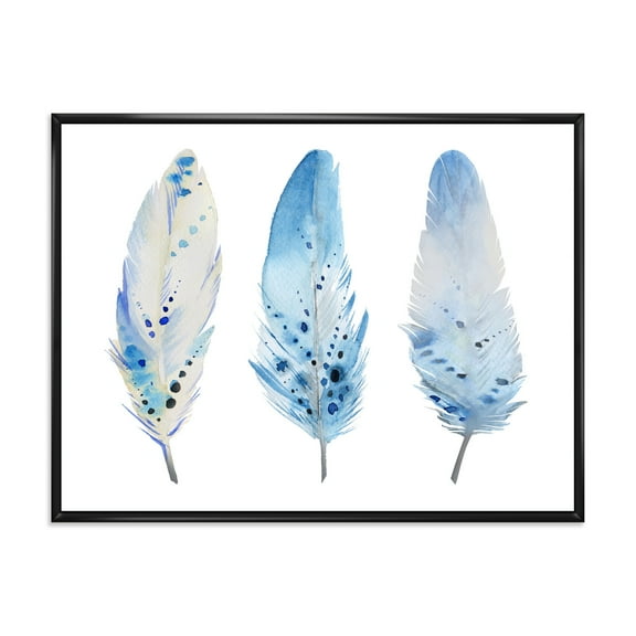 Designart 'Abstract Blue Boho Feathers II' Lake House Framed Canvas Wall Art Print