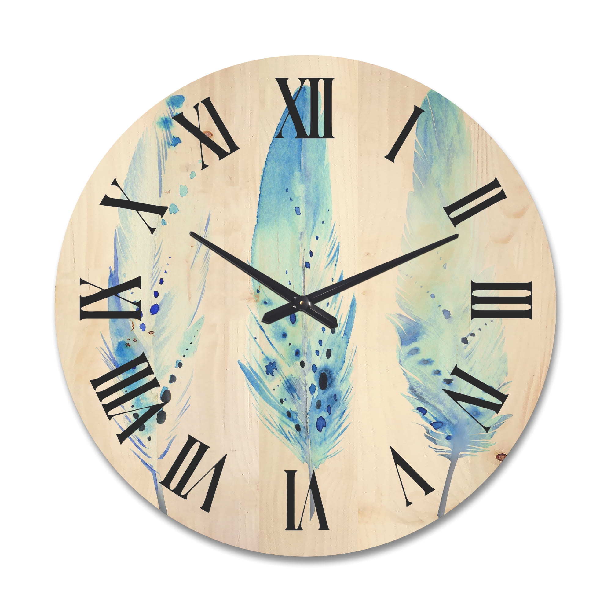 Designart 'Abstract Blue Boho Feathers II' Lake House Wood Wall Clock